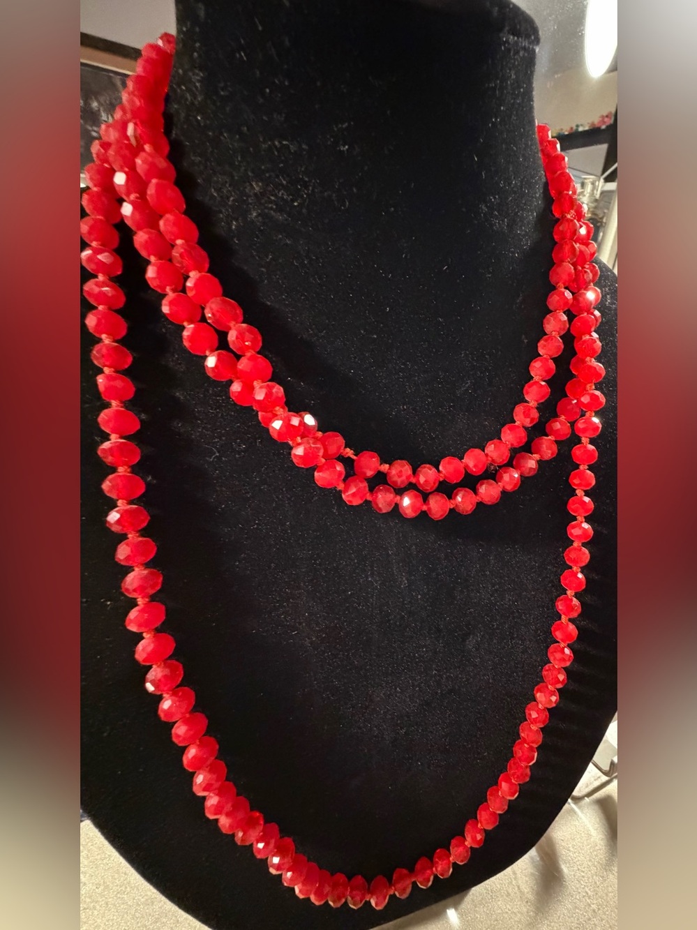 Red Faceted Glass Beaded Necklace - Women Jewelry